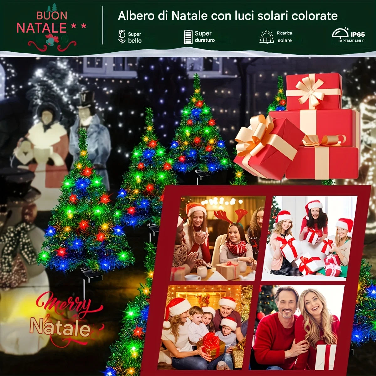 Decorazioni natalizie solari: alberi con luci a LED