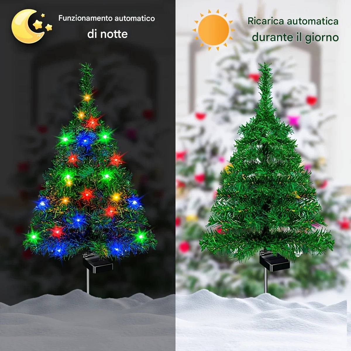 Decorazioni natalizie solari: alberi con luci a LED