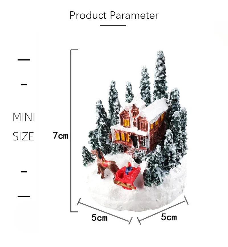 Casette di Natale in miniatura decorate con luci LED.